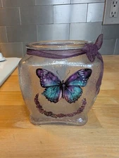 Decoupage Butterfly Clear Glass Flower Vase Cube Shape 4” X 4" X 4"