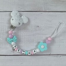Nuckelkette Name Silicone Turquoise Lilac White Pink Mouse Pacifier Chain