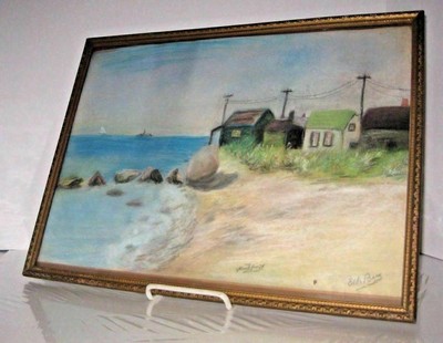 Ellen Berg Framed Signed Pastel Painting ''Westport'' CT Coastal Shore Scene