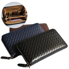 Men's Leather Wallet Zipper Clutch Bag Large-capacity Wallet Wristband Purse US