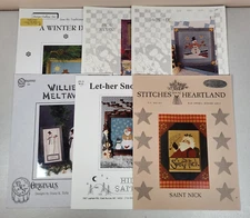 Mixed Lot of 6 Needlepoint Cross Stitch Sampler Charts Snowmen Santas Holidays