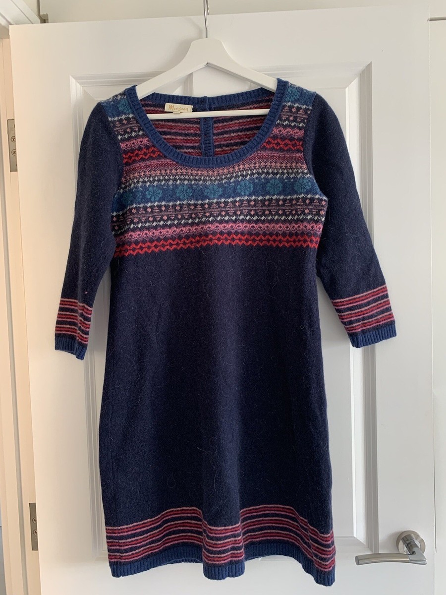 Monsoon Lambswool Angora Fairisle Jumper Dress Size M UK