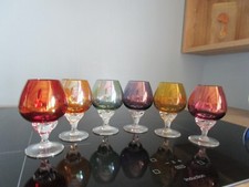 6 PETITS VERRES BALLONS DE COULEUR IRISE  PIED TORSADE