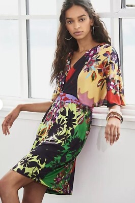 Ranna Gill x Anthropologie Sabatina Mini Dress Cape-Sleeve Multi-Color Sz.S