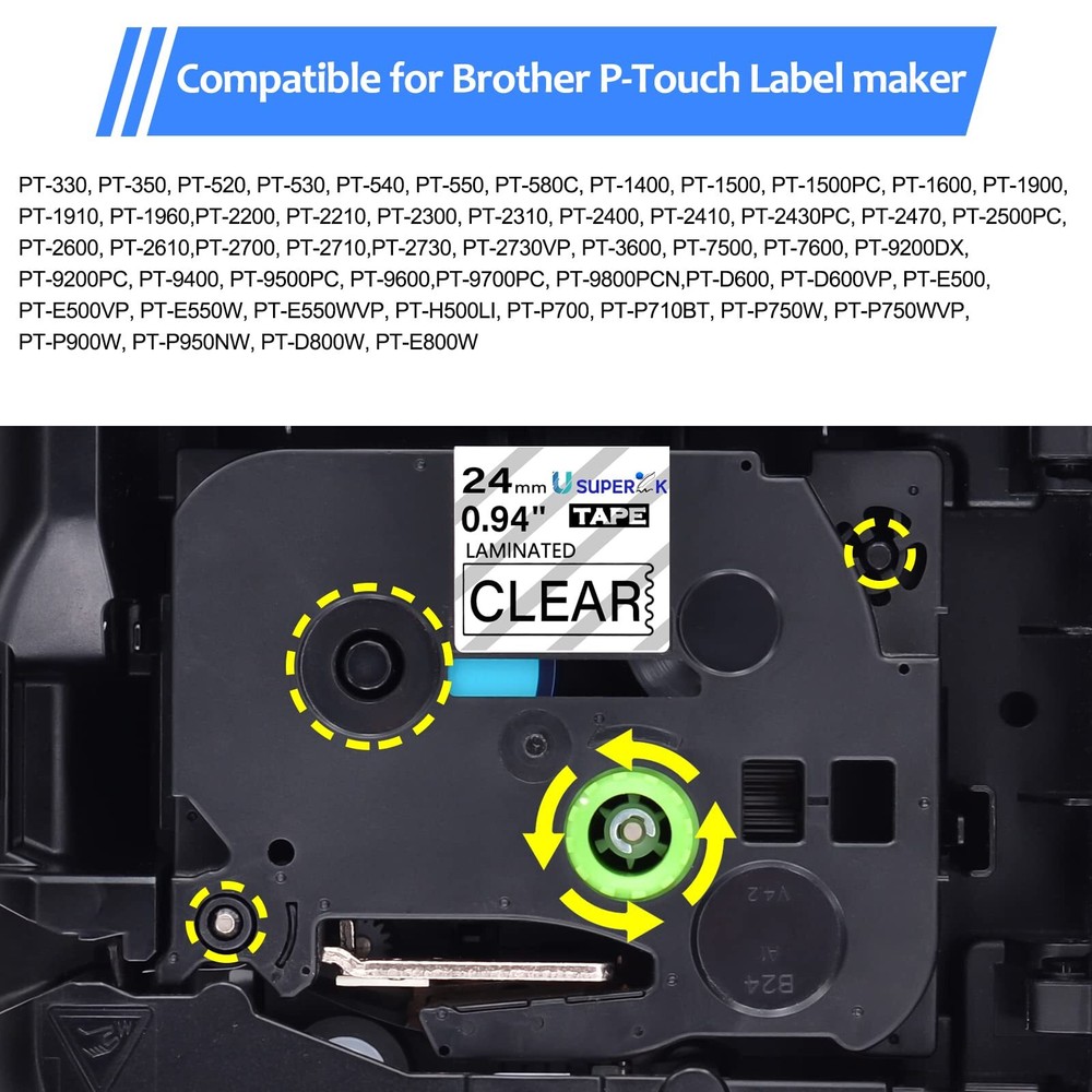 Clear 24mm Label Maker Tape TZe-151 6 Pack for PT-D600 D610BT P700