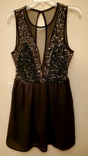 Vintage Y2K Forever 21 Short Dress – Sequin Semi Sheer Open Back Size Large