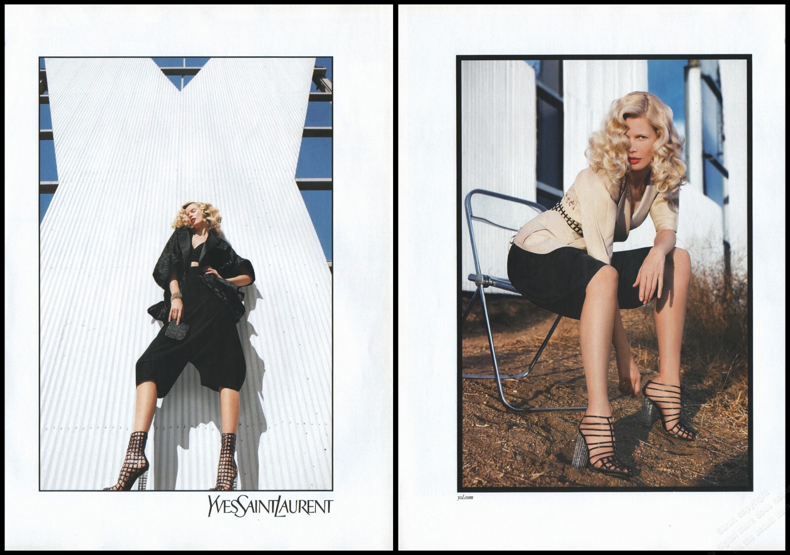 SAINT LAURENT Scarpe Tacchi Alti YSL Bionde Stampa Rivista Pubblicità Donna Moda Gambe Lunghe 2009 2pg
