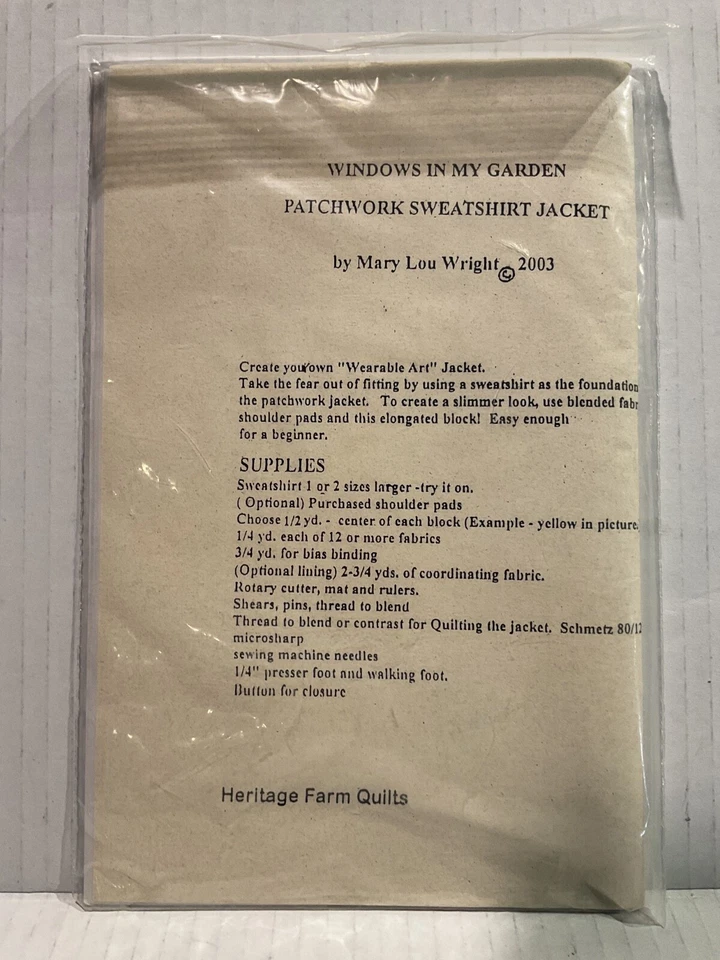 Vintage quilted jacket pattern sewing Heritage Farm quilts wearable art 2003 NEW - Image 2 of 3