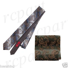 New Men's Brand Q Microfiber Reversible Necktie & Hankie Set Paisley Brown