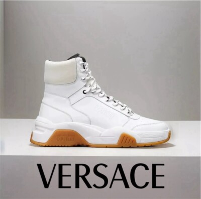 Versace Leather High-Top Sneakers White Size 12 USA 45 EU Dubai Bling Kris Fade