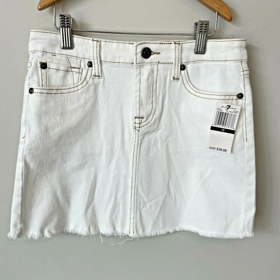 Falda vaquera blanca 7 para toda la humanidad niñas talla 10 "A" bolsillo dobladillo crudo apagado nueva Foto 2 de 4