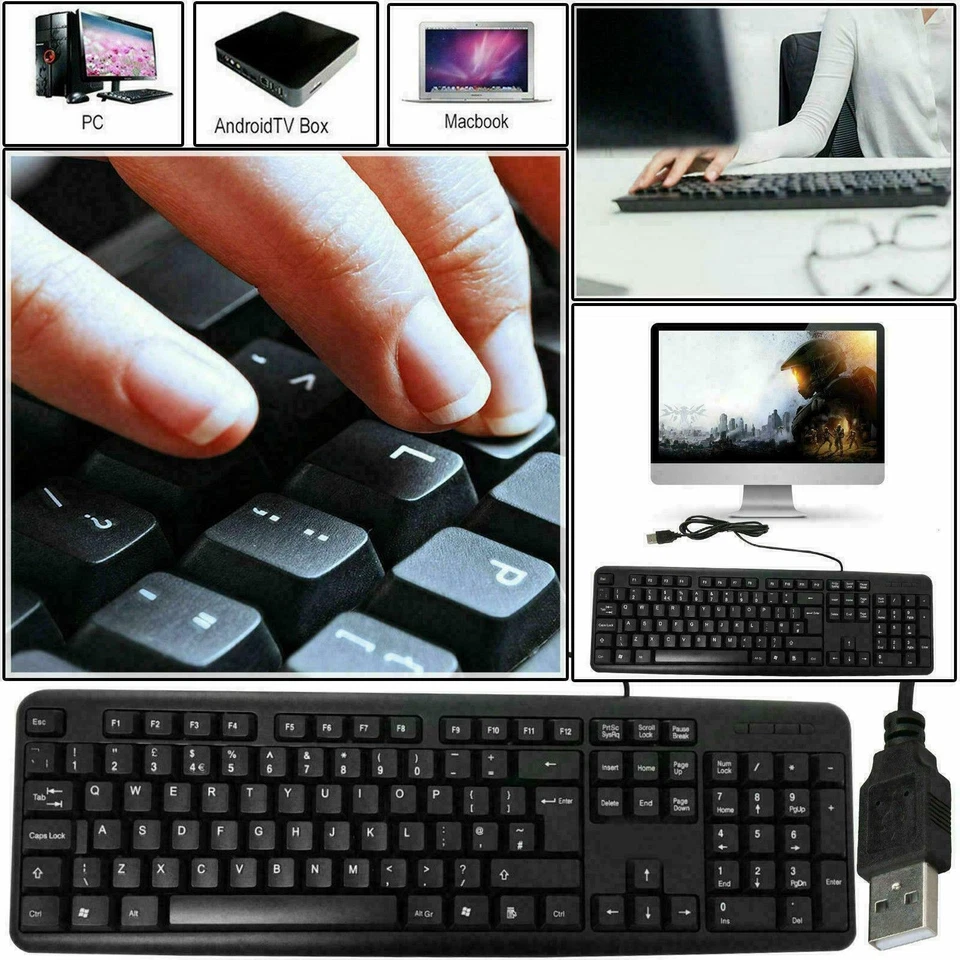 NEW USB 2.0 Wired Stylish Slim QWERTY Keyboard UK Layout For PC Computer Laptop  - Image 4 of 4