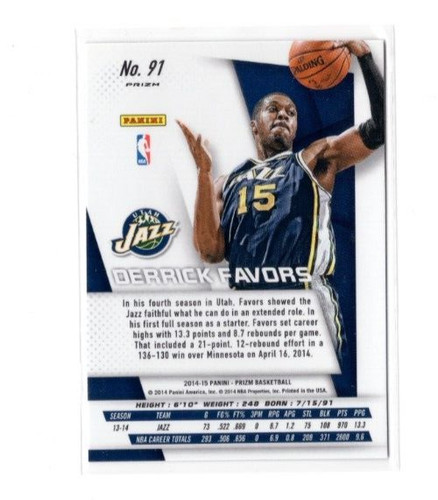 2014-15 Panini Prizm Red White Blue Prizm Derrick Favors Jazz - Picture 2 of 2