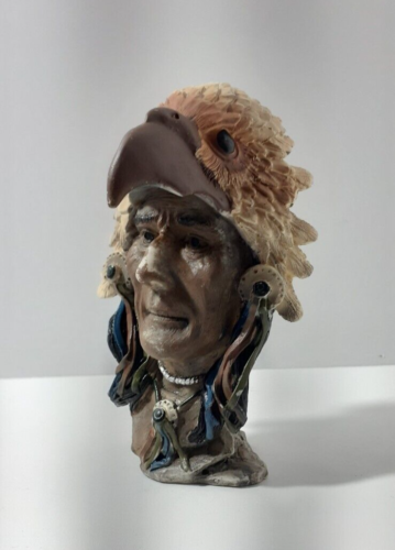 Native American Indian Chief Eagle Spirit Skin Headdress Bust Figurine - Photo 1/13