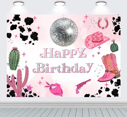 Cowgirl Happy Birthday Backdrop Disco Cowgirl Party Decorations Let's Go Girl... - Picture 4 of 7