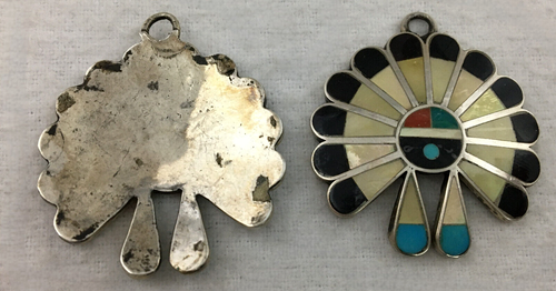 Zuni Sterling Silver Turquoise Coral Earring Pendants Handmade Lot of 2 Vintage - 第 3/7 張圖片