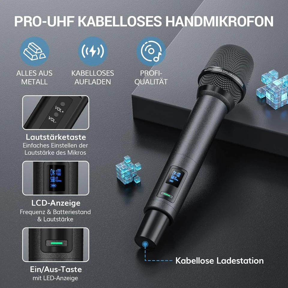 TONOR TW790 Funkmikrofon Set 2 Mikrofone 60m Reichweite UHF Akku Profi Set - Bild 4 von 4