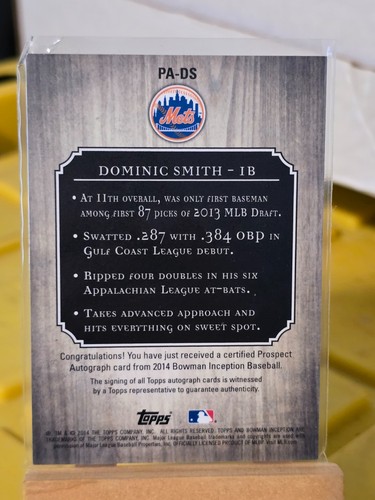 2014 Bowman Inception Prospect Autograph #PADS Dominic Smith Rc - Picture 2 of 2