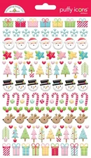 Crafts Stickers Puffy Doodlebug Candy Cane Lane Christmas Santa Reindeer Trees