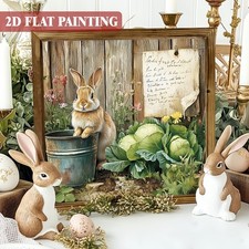 Easter Bunny Garden Wooden Plaque Spring Farmhouse Desktop Decor for Holiday