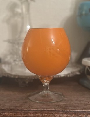 Vintage Italienisches Kunstglas Bernstein Kelch | Mundgeblasen Murano Stil Stängelglas 18 cm