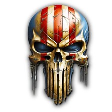 Red White Blue Metal Look Skull 3d Art Shape Vinyl Sticker