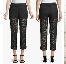 Club Monaco Pants Women 2 Black Sheer Lace Terry Pant Pantalon poly/silk NWT