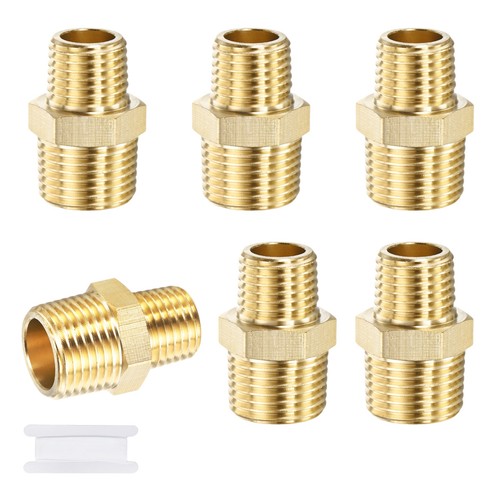 6-Pack Brass Pipe Fitting Hose Adapter 3/8" NPT Male to 1/4" NPT Male [Gold]