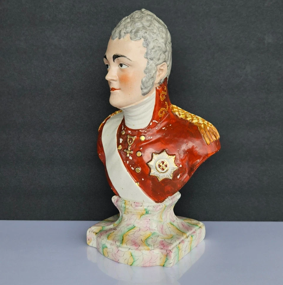 Antique 1820s Staffordshire Pottery Bust Russian Tsar Alexander I - Image 4 of 4