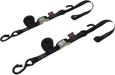 Powertye 1.5" Cam-Buckle Tie-Downs with Safety Latch Hooks & Soft-Tye Black
