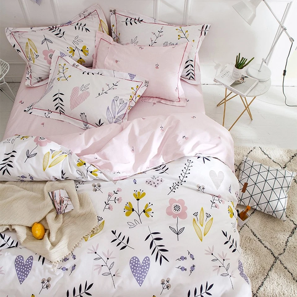 Floral Love Print Girls Duvet Cover Twin White/Pink Cotton Blossom Kawaii - Image 4 of 4