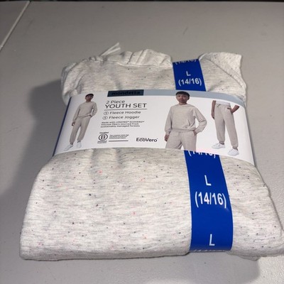 Mondetta Youth 2 Piece Fleece Hoodie and Jogger Set White Speckled Size L 14/16