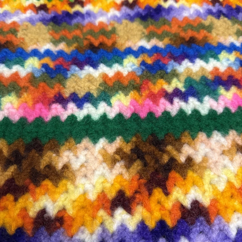 Manta multicolor a rayas única arco iris afgano ganchillo a mano vintage  Foto 2 de 4