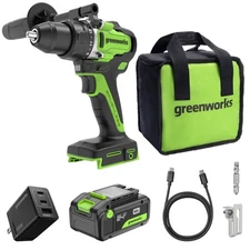 Greenworks 24V 1/2" 800 in-lbs Cordless Drill w/ 4Ah Battery 65W USB-C Charger