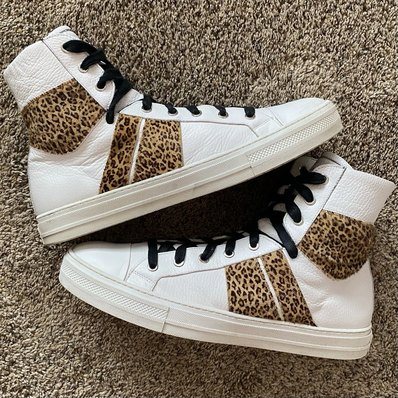 AMIRI SNEAKERS Amiri Sunset donna taglia EU 46 US 14?? Sneakers alte leopardate in pelle bianca