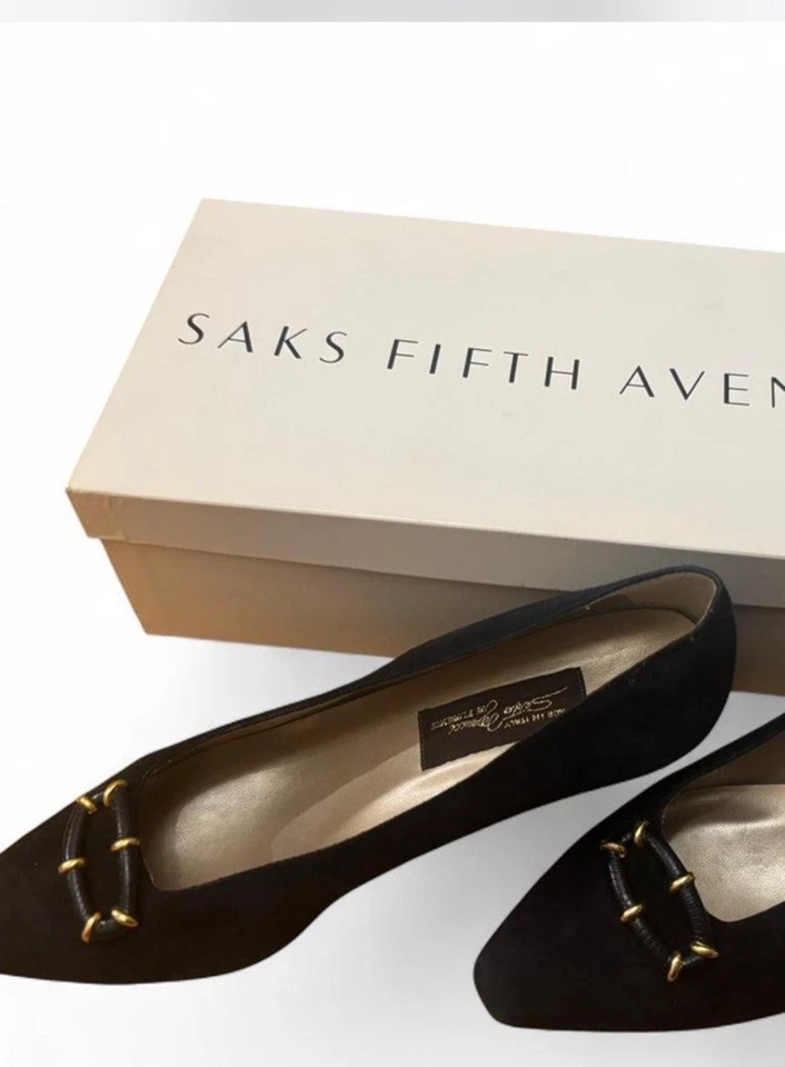 Sesto Meucci Флоренции черный замшевый каблук туфли с золотой фурнитуры из Италии 8 М - Изображение 4 из 4