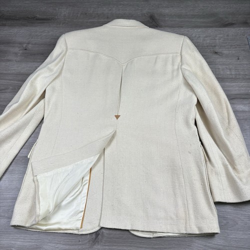 Giacca blazer western vintage Kenny Rogers Circle S taglia 40 R avorio 100% seta USA - Foto 11 di 19