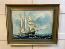 Original Rupert Hydan Maritime Nautical Sailing Ship Oil Painting Circa 1960s