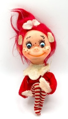 Vintage Valentine Pixie KNEE HUGGER Japan ORNAMENT Red Hair Freckle Girl Striped
