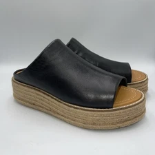 Diba True Abigail  Womens Black Leather Slip On Paltform Sandals Size 9 M