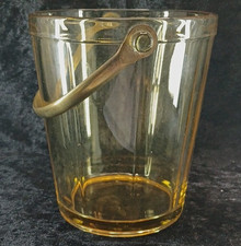 Amber Glass Ice Bucket w/ Metal Swing Handle,...