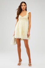 LoveShackFancy Athalia Smocked Mini Dress P Women Yellow Cotton Short NWD 47125