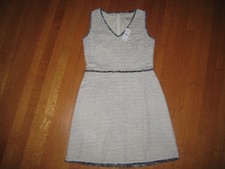 NEW LOFT size 2 Dress Textured Knit Fringe Trim Blue White Sleeveless V-Neck NWT