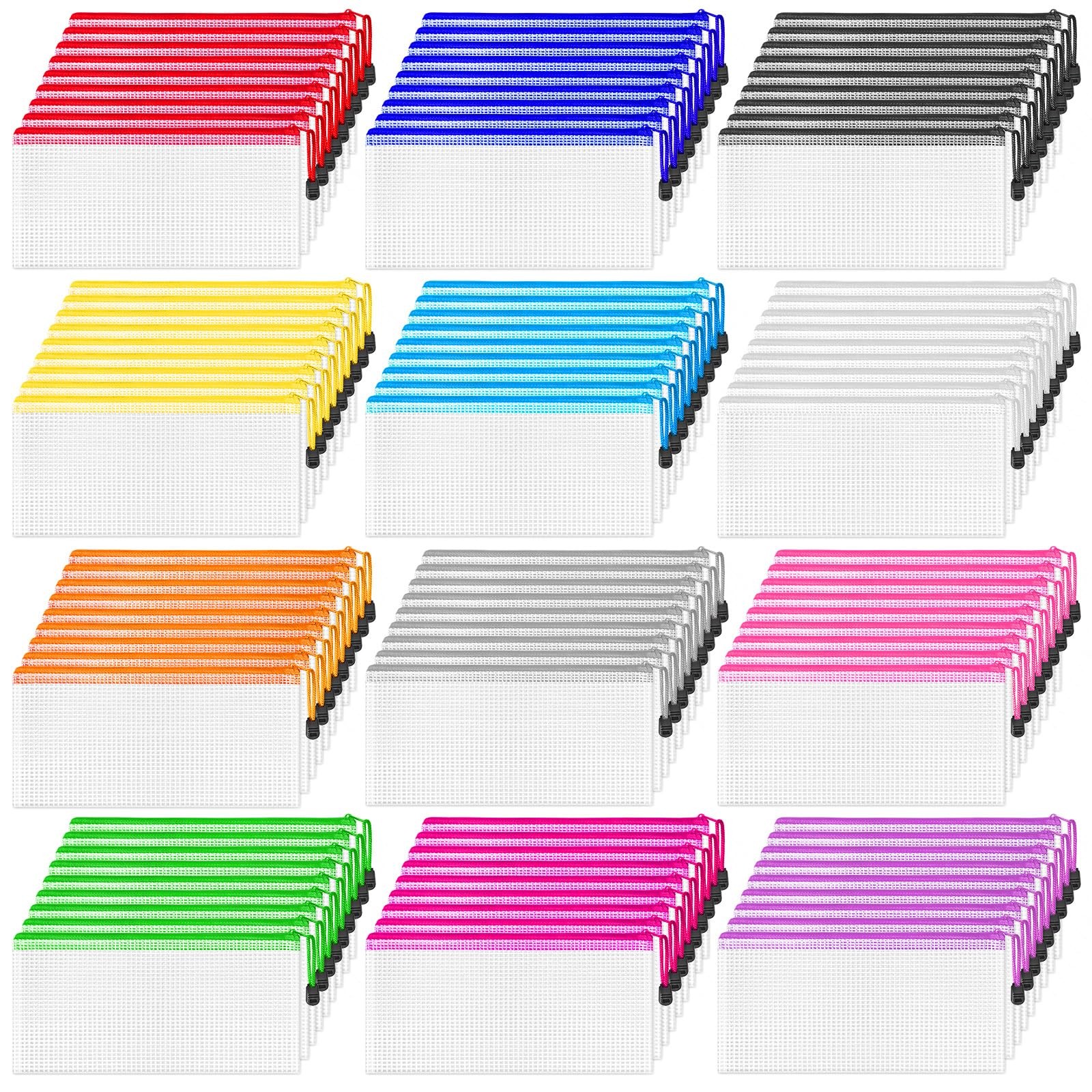 Pencil Pouch Bulk 108 Pack 9.5" x 4.5" Mesh Zipper 12 Colors