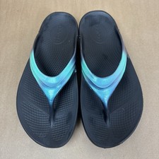 OOFOS Womens OOlala Luxe Recovery Sandals Atlantis Blue Ombre Teal Shoes Size 9