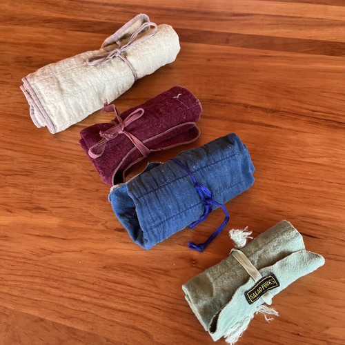 Cloth Storage Roll Wrap Lot 4 Knife Pen Silverware Organizer Cases w/ Pockets