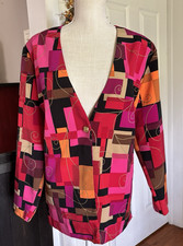 Vtg Y2K Colorblock Susan Graver Blazer Sz Lg Geometric Print USA Made Jacket
