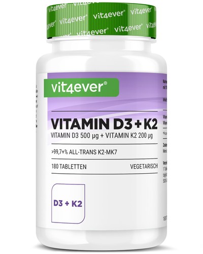 Vitamin D3 20.000 I.E. + Vitamin K2 200mcg 180 Tabletten MK-7 Menachinon-7 IE IU
