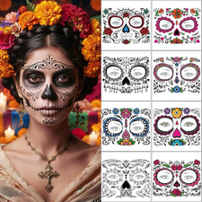 Day of the Dead Face Tattoos 8 Sheets Dia De Los Muertos Sugar Skull Face Sticke