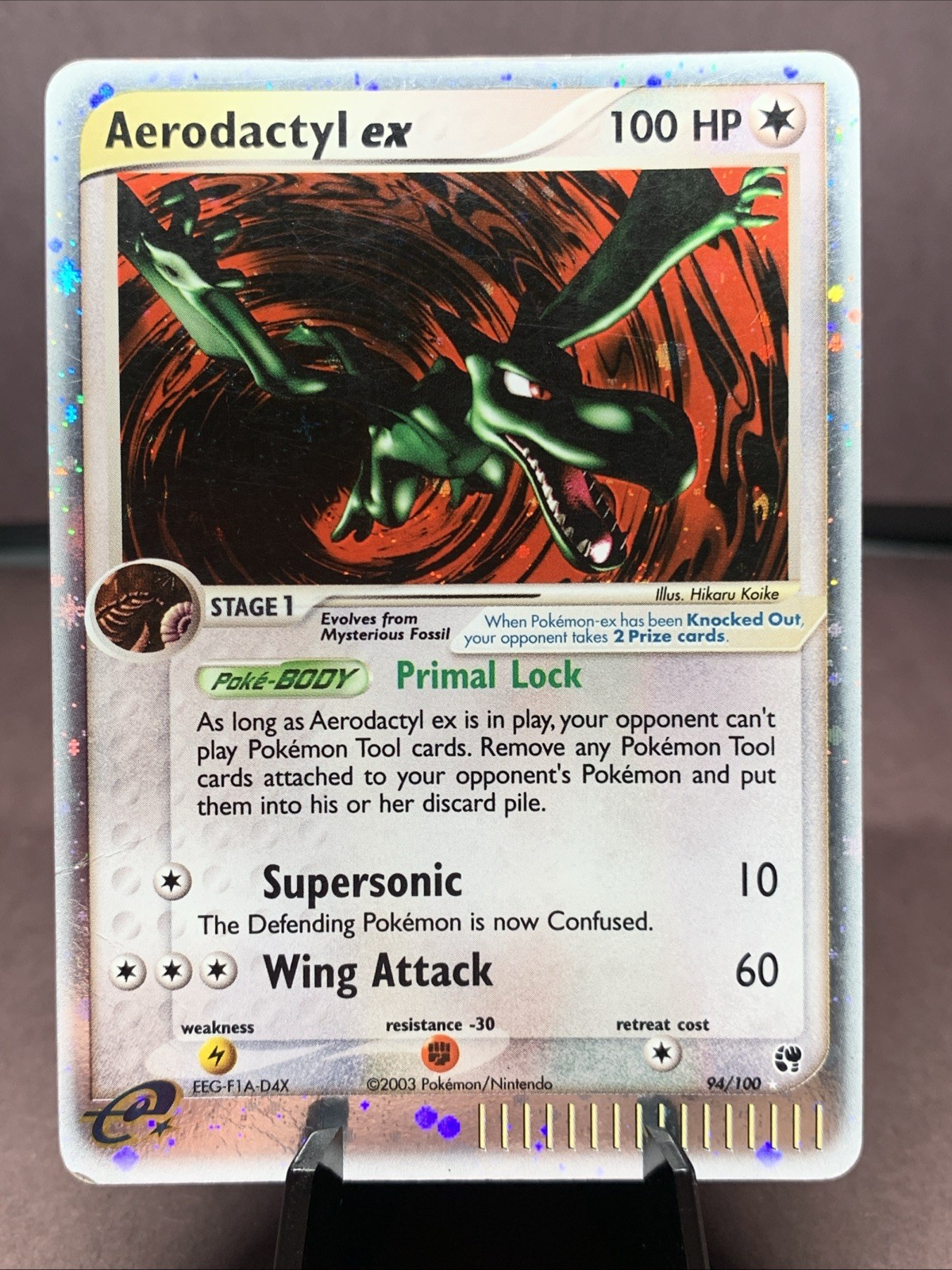 Pokemon TCG Aerodactyl ex 94/100 EX Sandstorm Holo Rare VTG WOTC HP Creased